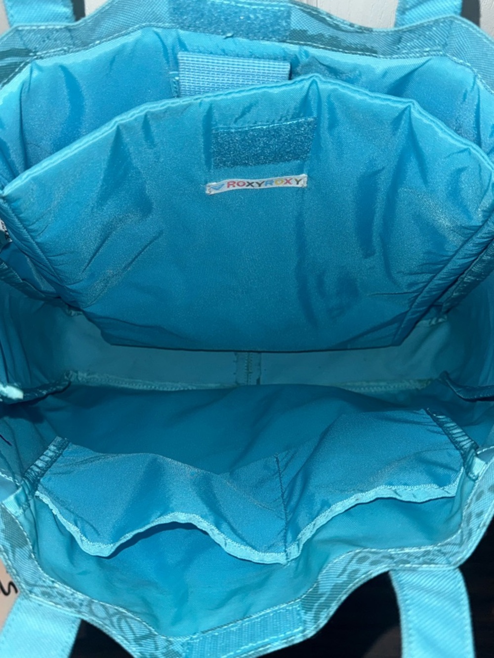 Vintage Y2K 2000s Roxy Anti Bad Vibes Print Teal Large Beach Tote Bag Logo Print - Picture 3 of 5